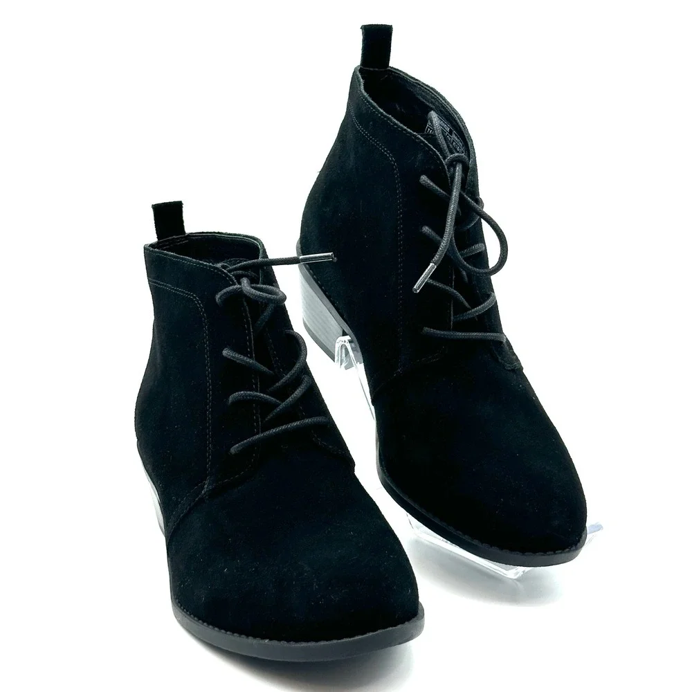 Vionic Andi Black Suede Lace Up‎ Ankle Booties Women's Size 7.5